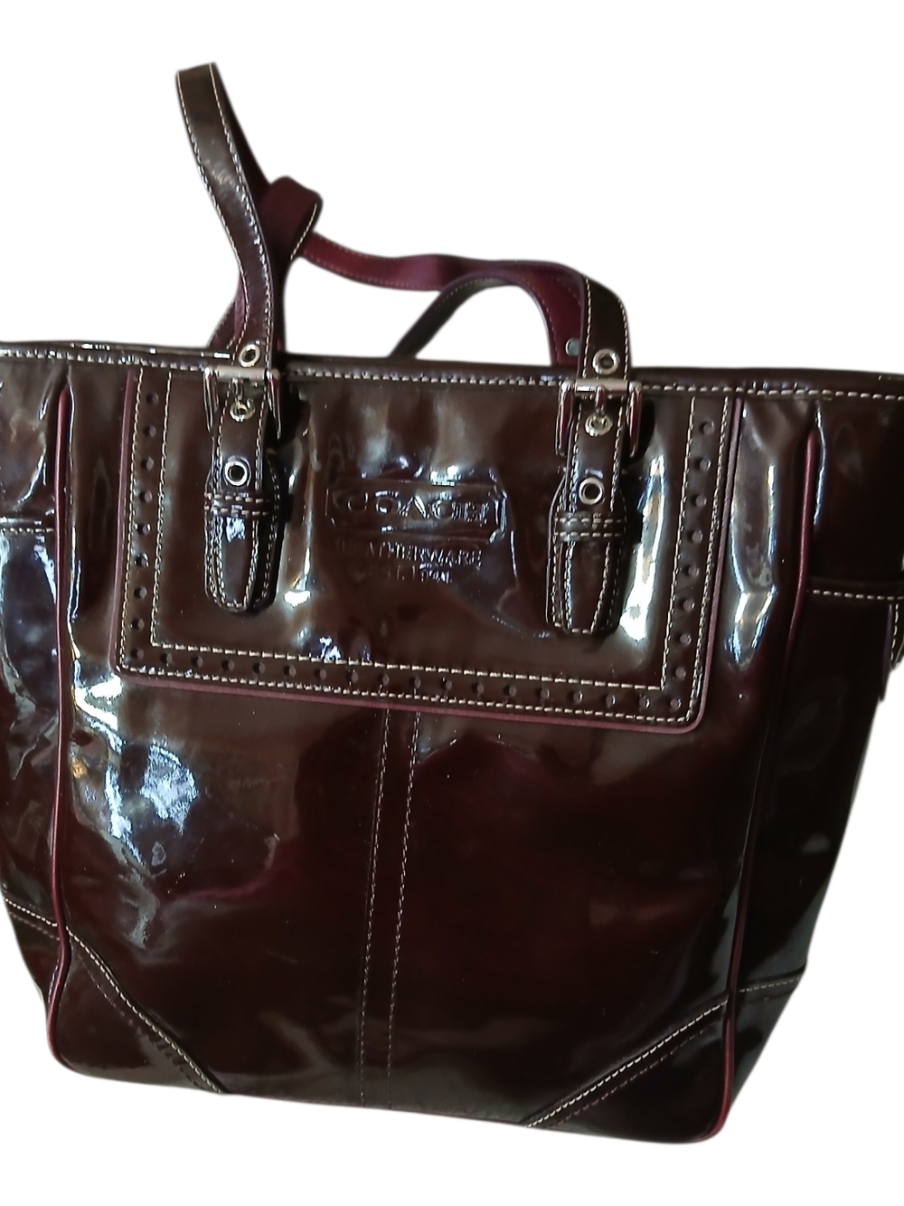 Coach Patent Shoulder Tote in Deep Cabernet